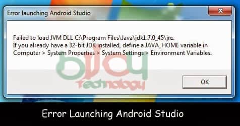 Error launching the android studio