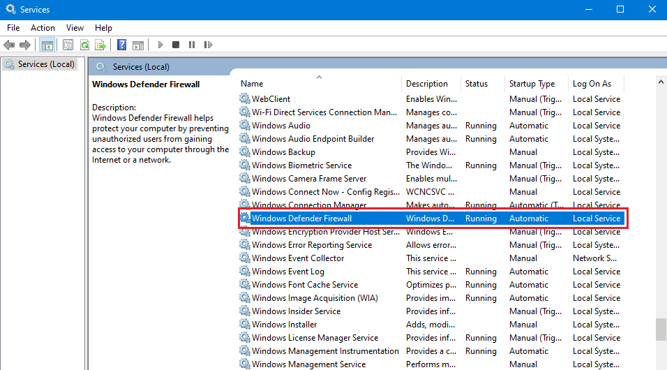 turn off windows 10 firewall in registry